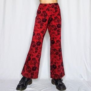 Y2k vintage blood red floral pants